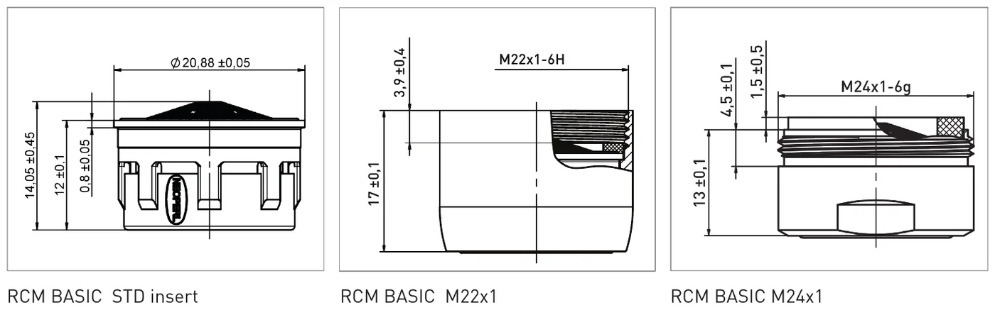 Abmessungen (in mm) — gemäß EN 246