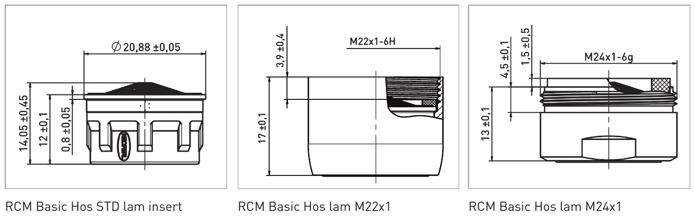 Abmessungen (in mm) — gemäß EN 246
