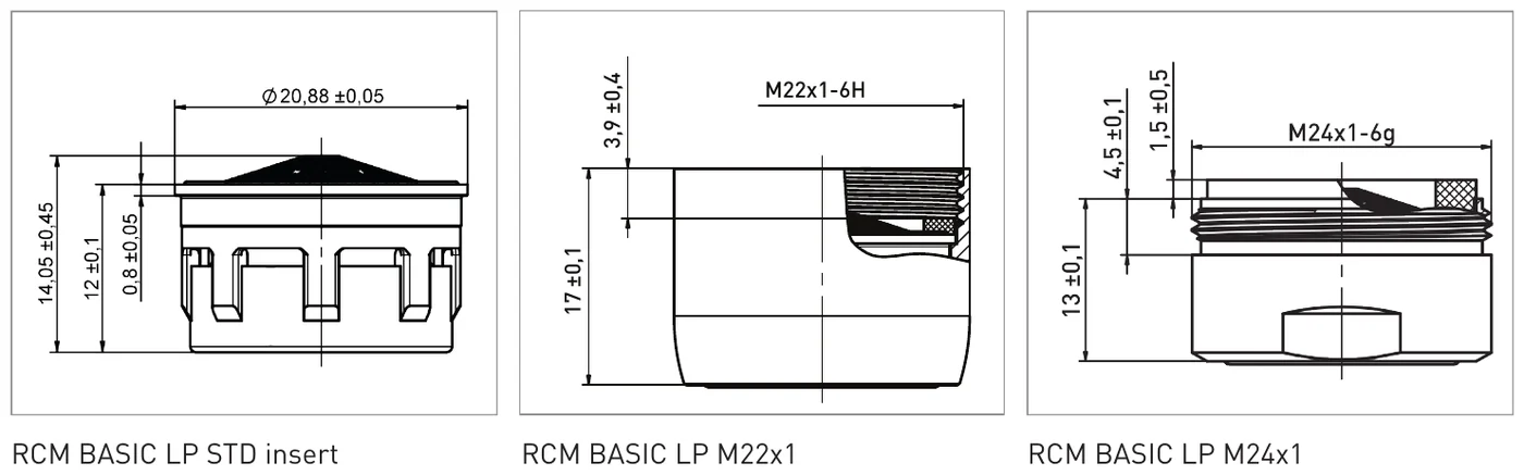 Abmessungen (in mm) — gemäß EN 246