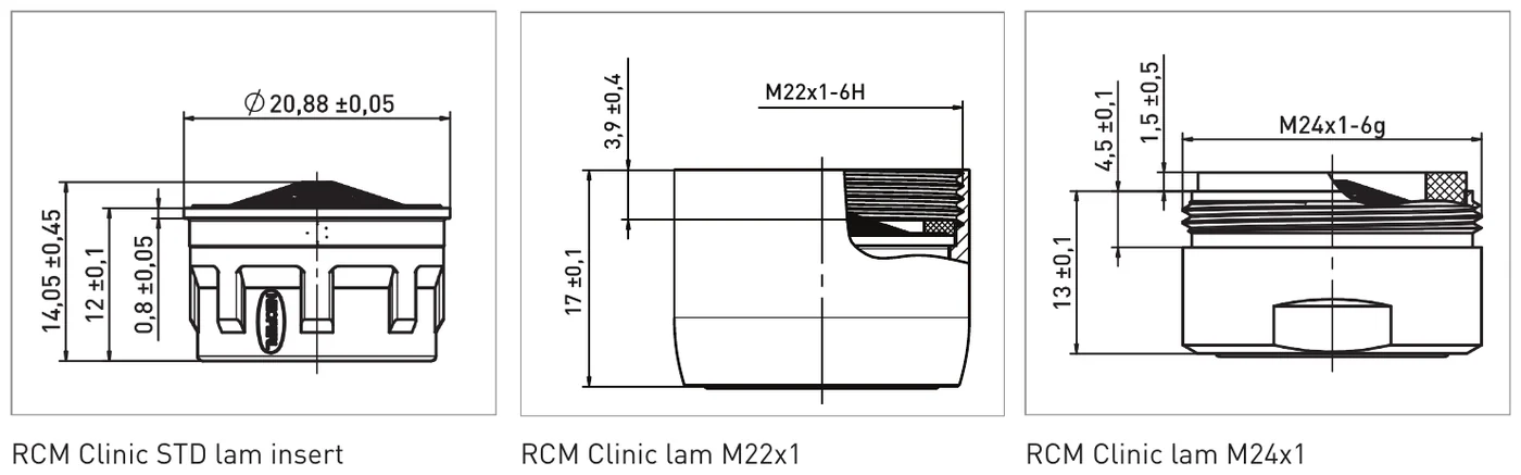 Abmessungen (in mm) — gemäß EN 246