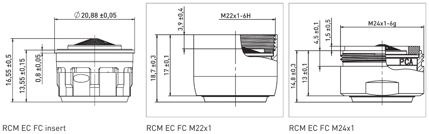 Abmessungen (in mm) — gemäß EN 246